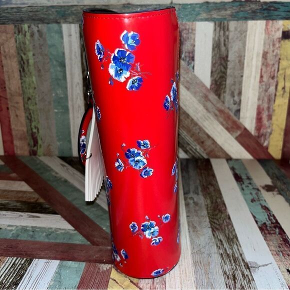 KENZO Paris Floral Leather Handbag Inside Removable Velvet Bag Coin Purse Red - Picture 4 of 12